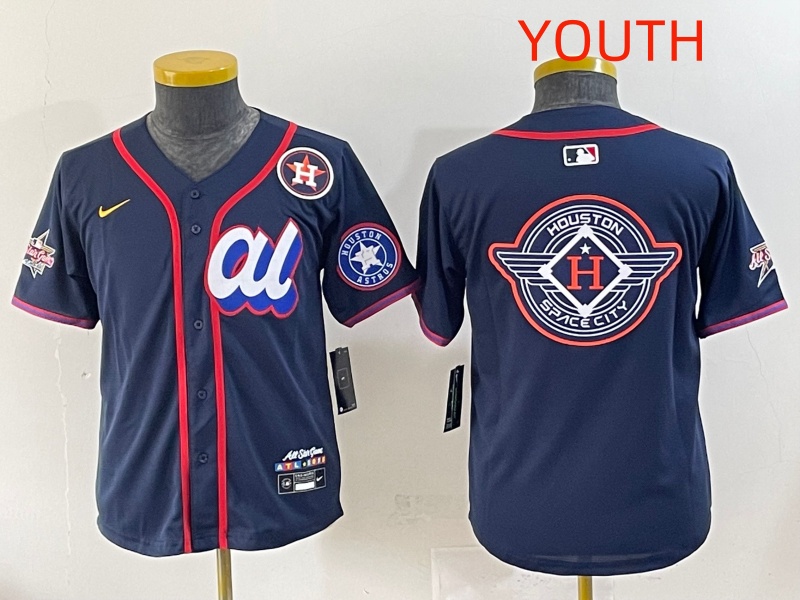 Youth  2025 Houston Astros Blank Drak Blue All star Nike MLB Jersey style 004